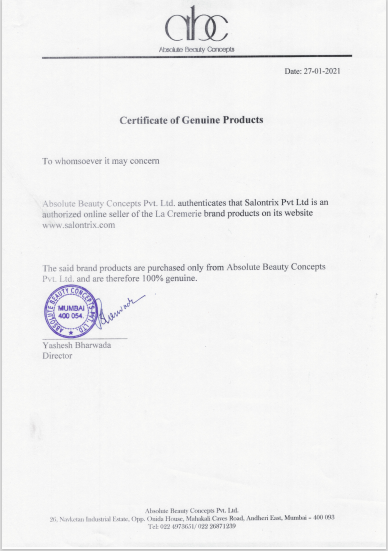 La Cremerie Certificate